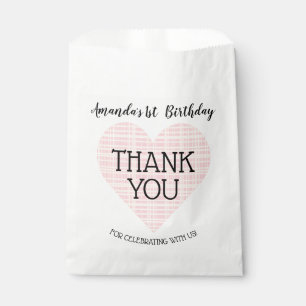 Pink Yellow Plaid Heart Thank You Favour Bag