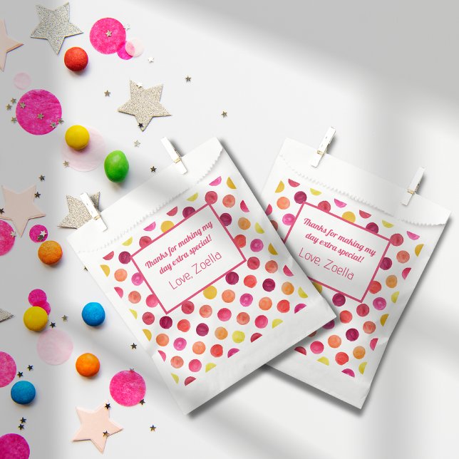 Pink Yellow Polka Dot Birthday Party Favour Bag (Pink Yellow Birthday Party Favor Bags)