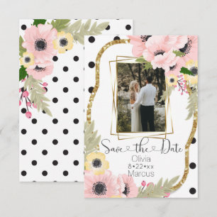 Pink Yellow Poppy Save the Date Floral Photo Invitation