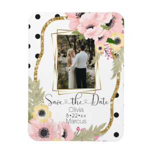 Pink Yellow Poppy Save the Date Floral Photo Magnet