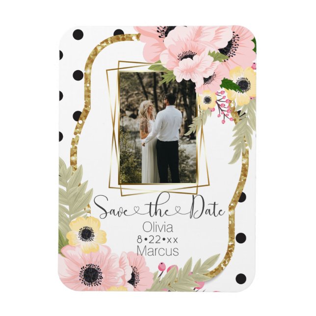 Pink Yellow Poppy Save the Date Floral Photo Magnet (Vertical)