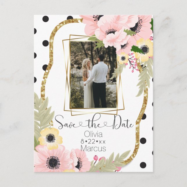 Pink Yellow Poppy Save the Date Floral Photo Postcard (Front)