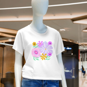 Pink yellow pretty floral modern colourful T-Shirt