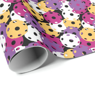Pink, yellow, purple and white pickleballs wrapping paper