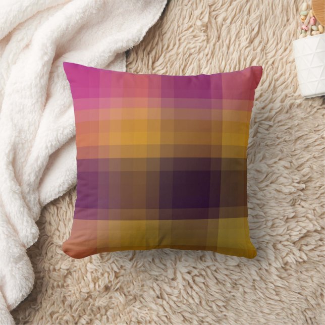 Pink Yellow Purple Plaid Decor Throw Pillow (Blanket)