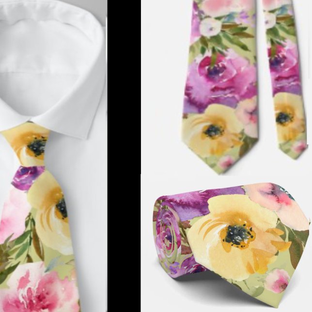 Pink Yellow Purple Spring Green Floral Neck Tie (Creator Uploaded)