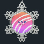 Pink yellow rainbow add couple name place city wed snowflake pewter christmas ornament<br><div class="desc">design</div>