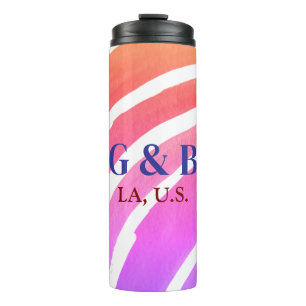 Pink yellow rainbow add couple name place city wed thermal tumbler