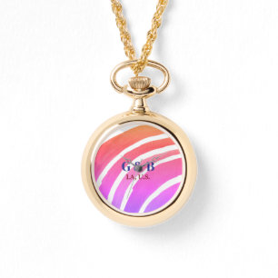 Pink yellow rainbow add couple name place city wed watch