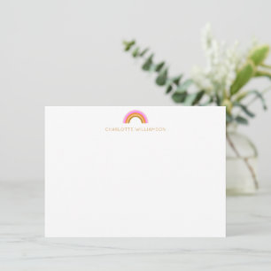 Pink Yellow Rainbow Personalised Name Stationery Card