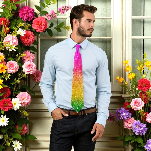Pink Yellow Rainbow Pride Glitter  Tie (Creator Uploaded)