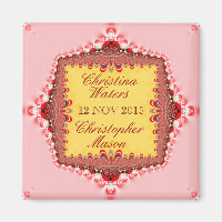 Pink Yellow Red Satin+Lace Wedding Favours Magnet
