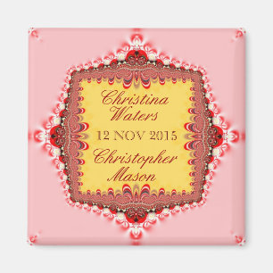 Pink Yellow Red Satin+Lace Wedding Favours Magnet