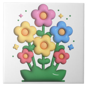 pink yellow red watercolor wisteria blue floral ceramic tile