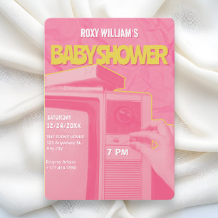 Pink yellow retro baby shower invitation