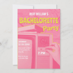 Pink yellow retro bachelorette party invitation