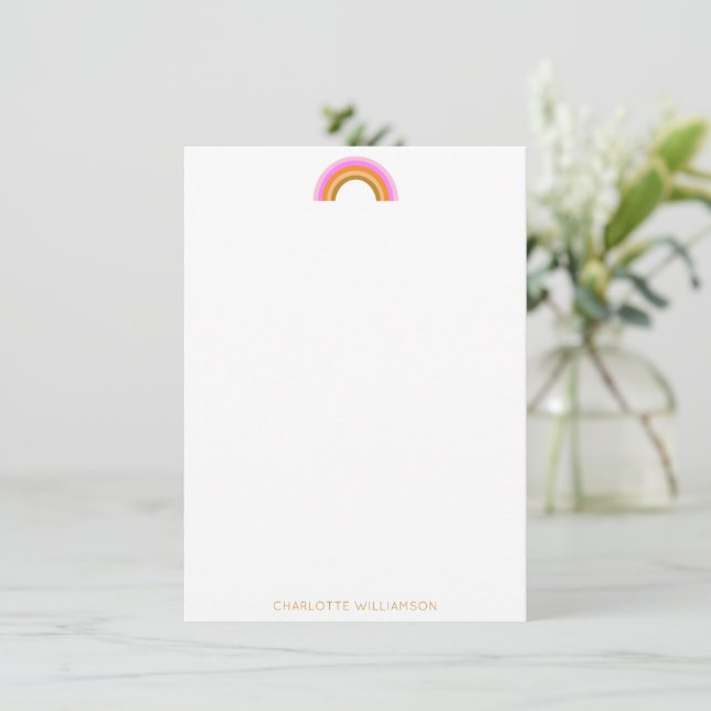 Pink Yellow Retro Rainbow Personalised Stationery Card (Standing Front)