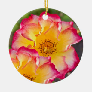 Pink Yellow Rose Ceramic Ornament