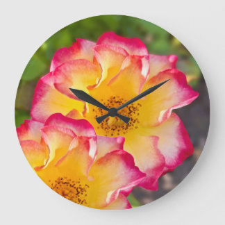 Pink Yellow Rose Large Clock