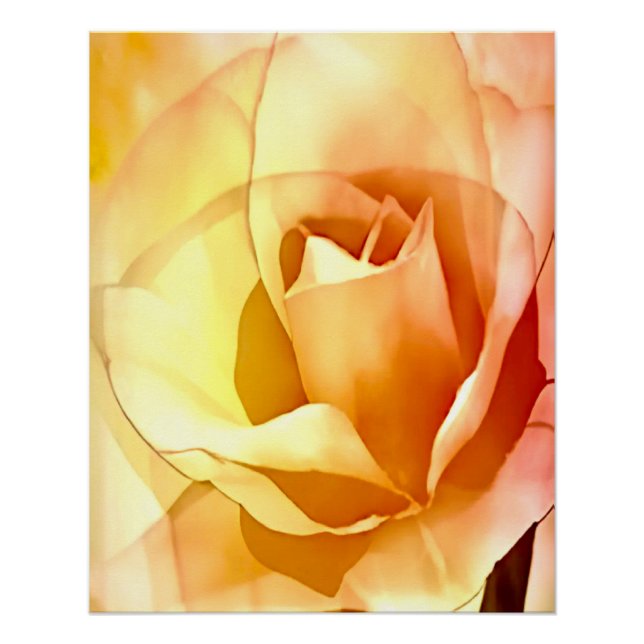 Pink Yellow Rose Watercolor Style Glossy Poster (Front)