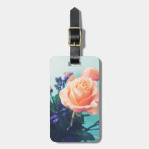 pink yellow rose with mint background luggage tag