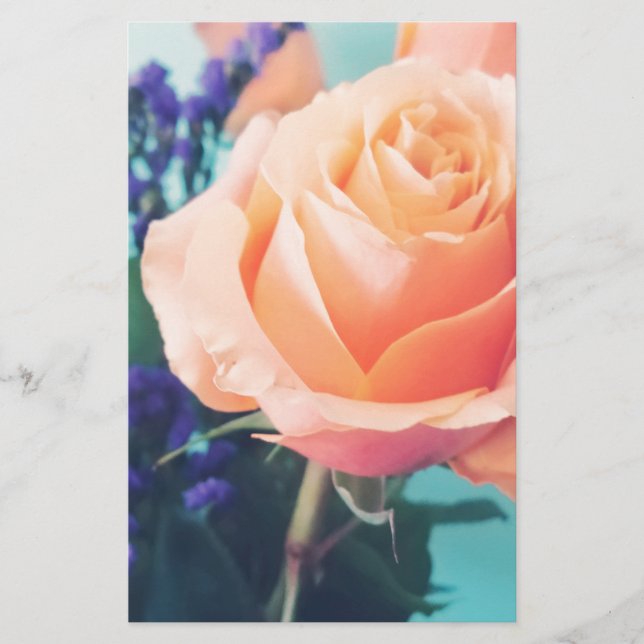 pink yellow rose with mint background stationery (Front)