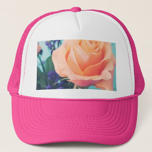 pink yellow rose with mint background trucker hat (Front)