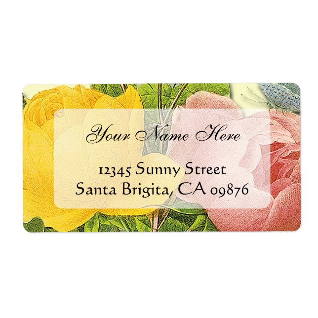 Pink Yellow Roses Custom Large Address Labels (Front)