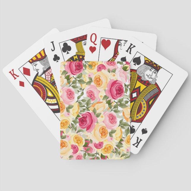 Pink & Yellow Roses Farmhouse Shabby Chic Floral Playing Cards (Back)