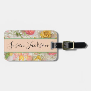Pink Yellow Roses Floral Custom Luggage Tag
