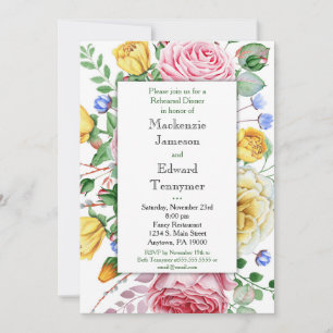 Pink Yellow Roses Rehearsal Dinner Invitation