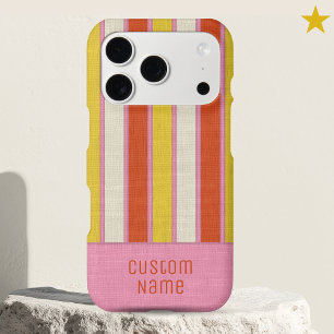 Pink Yellow Rust Preppy Bold Stripes Custom Name 