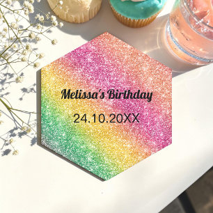 Pink Yellow Sparkle Birthday Party Paper Coaster