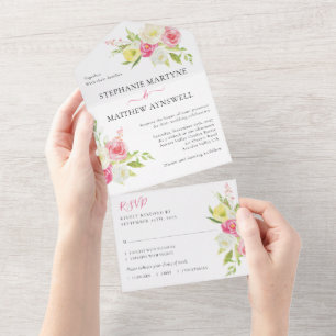 Pink Yellow Spring Floral Wedding All In One Invitation