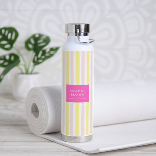Pink & Yellow Stripped Elegant Simple Trendy Water Bottle