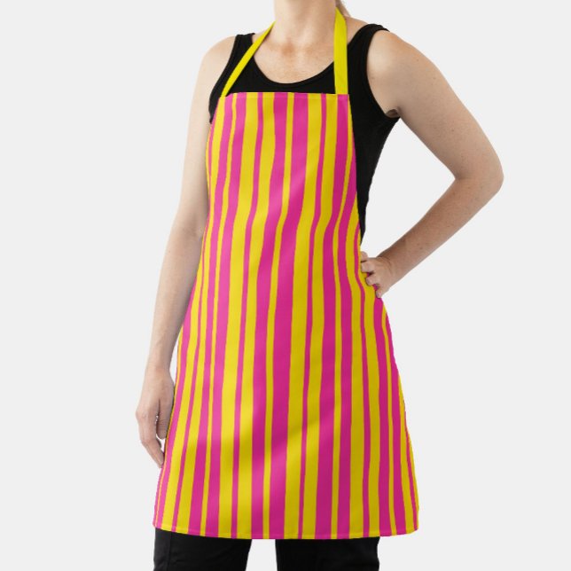 Pink Yellow Stylish Stripes Pattern Design  Apron (Creator Uploaded)