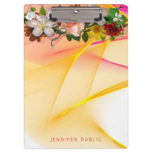 Pink Yellow Template Floral Colourful Watercolor Clipboard