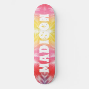 Pink Yellow Tie Dye Girly Personalised Name Skateboard