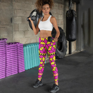 Pink Yellow Triangles Capri Leggings