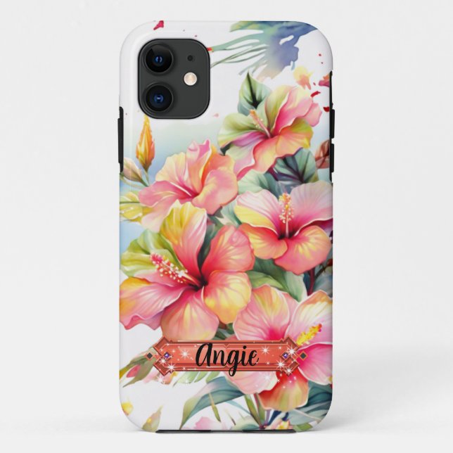 Pink-Yellow Tropical Flowers iPhone / iPad case (Back)