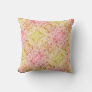 Pink Yellow Tropical Leaf Pattern Boho Cushion