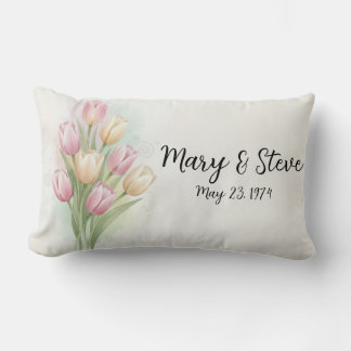 Pink & Yellow Tulip Flower Bouquet Anniversary Lumbar Cushion
