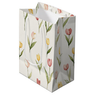 Pink Yellow Tulip Flowers Birthday Medium Gift Bag