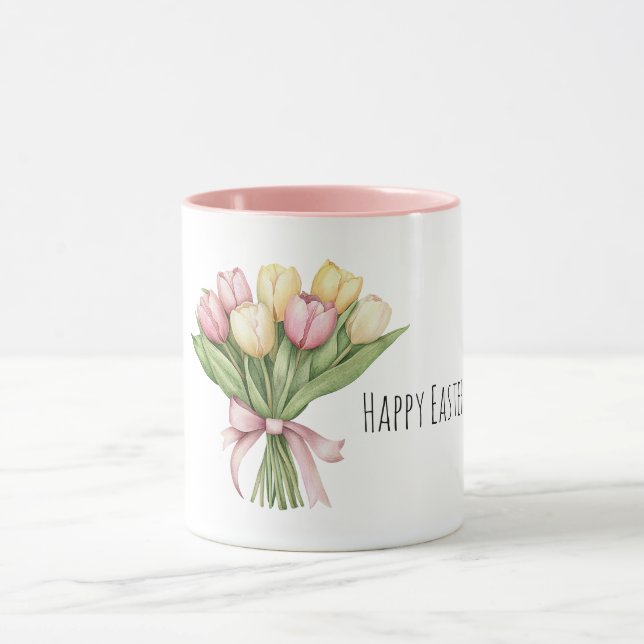 Pink Yellow Tulip Flowers Easter Mug (Center)