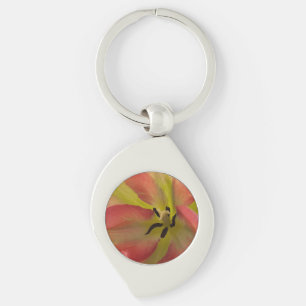 Pink & Yellow Tulip Metal Key Ring