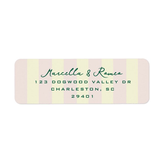 Pink Yellow Vertical Stripes Modern Return Address Label (Front)