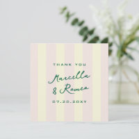 Pink Yellow Vertical Stripes Wedding Thank You