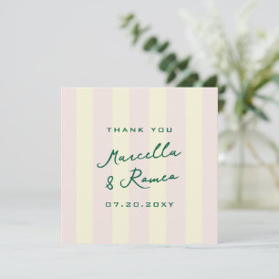 Pink Yellow Vertical Stripes Wedding Thank You Card