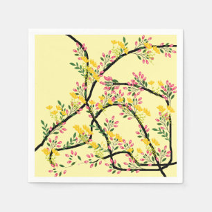 Pink Yellow Vine Blossoms Cocktail Napkin