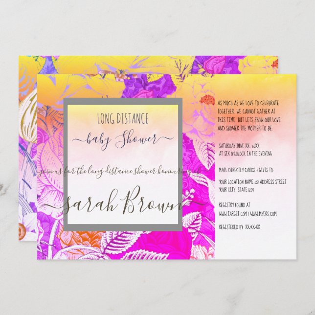 PINK & YELLOW VINTAGE  LONG DISTANCE BABY SHOWER INVITATION (Front/Back)